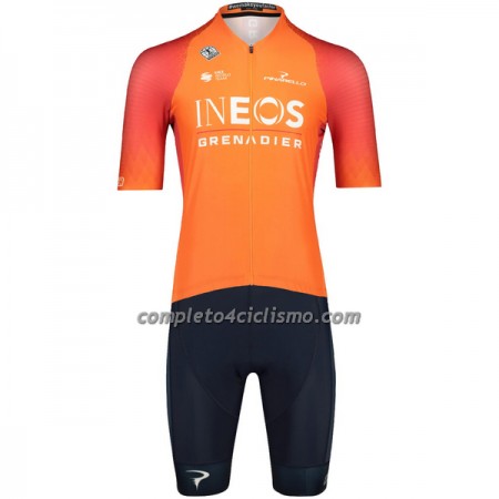 Completo Maglia + Pantaloncino con bretelle 2023 INEOS Grenadiers Manica Corta Arancia